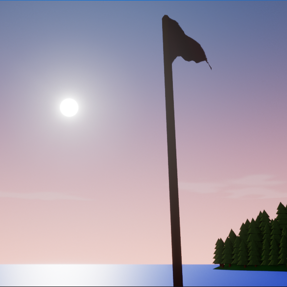The village flag waving in the wind.
